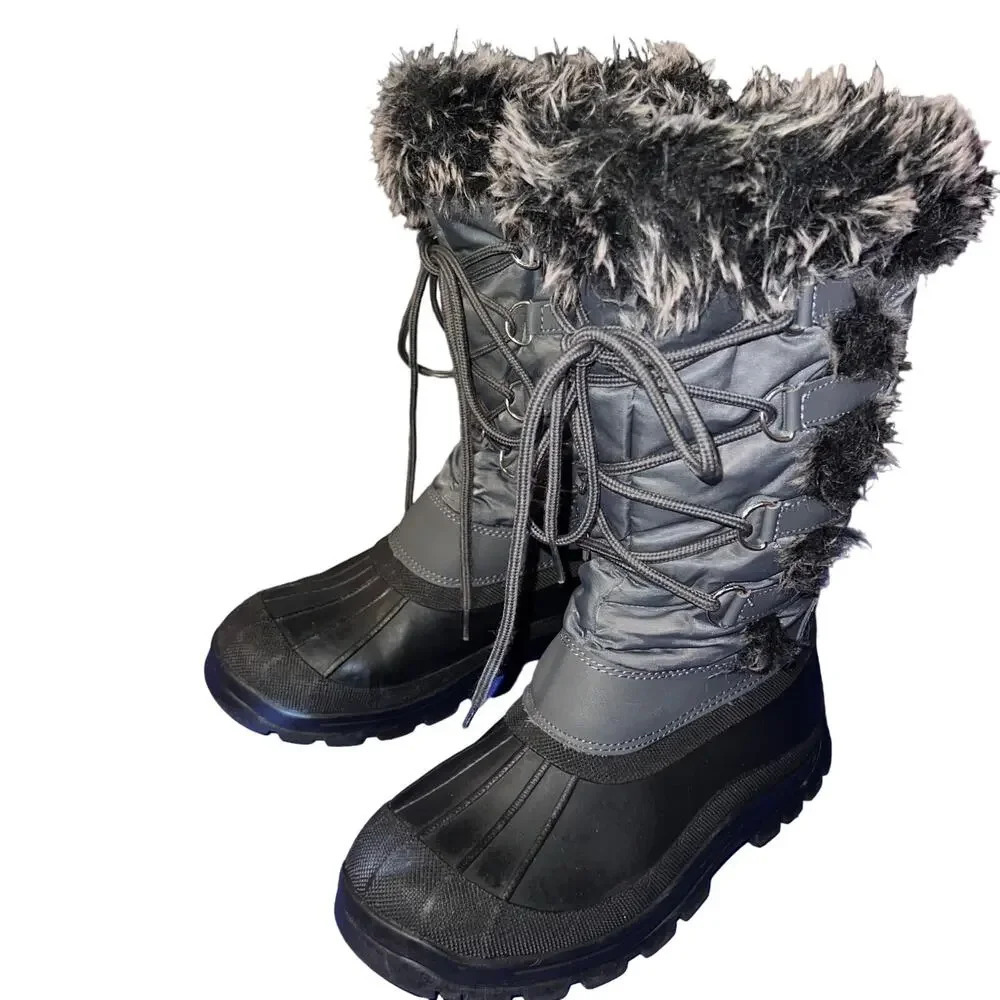 True Soft Women’s‎ size 7 Adirondack Grey Lace-Up Zip Faux Fur Sherpa Lined Boot